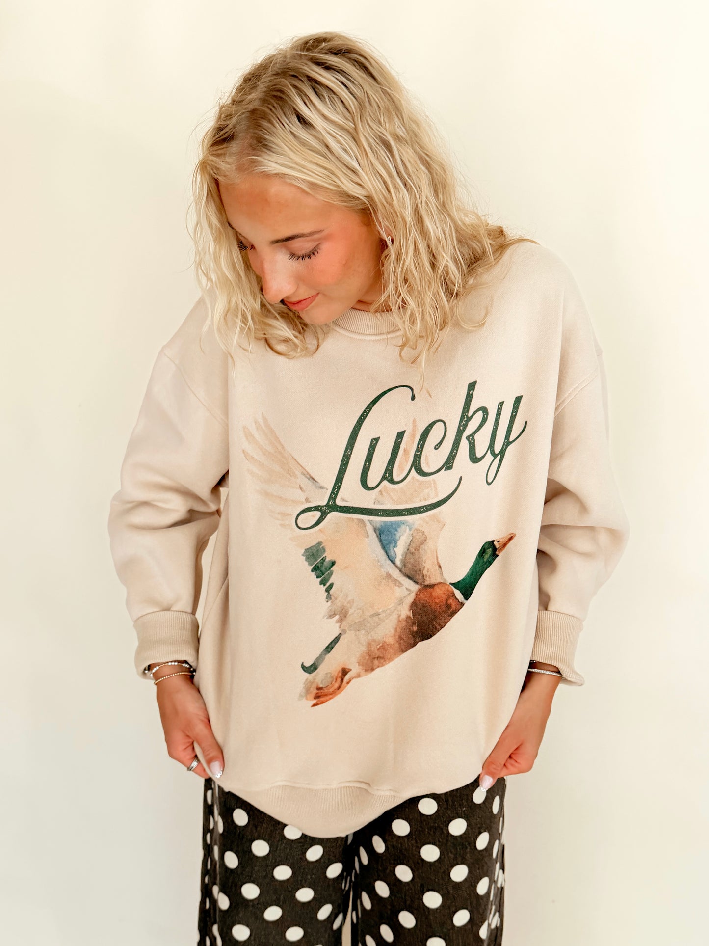 PREORDER Beige ‘Lucky Duck’ Mallard Crewneck