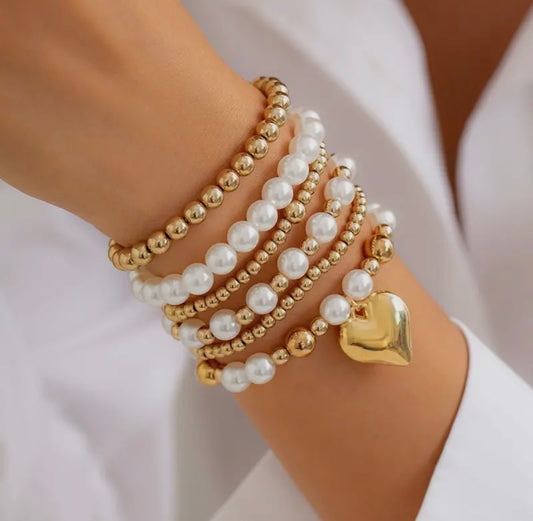 Beaded Heart Bracelet Stack