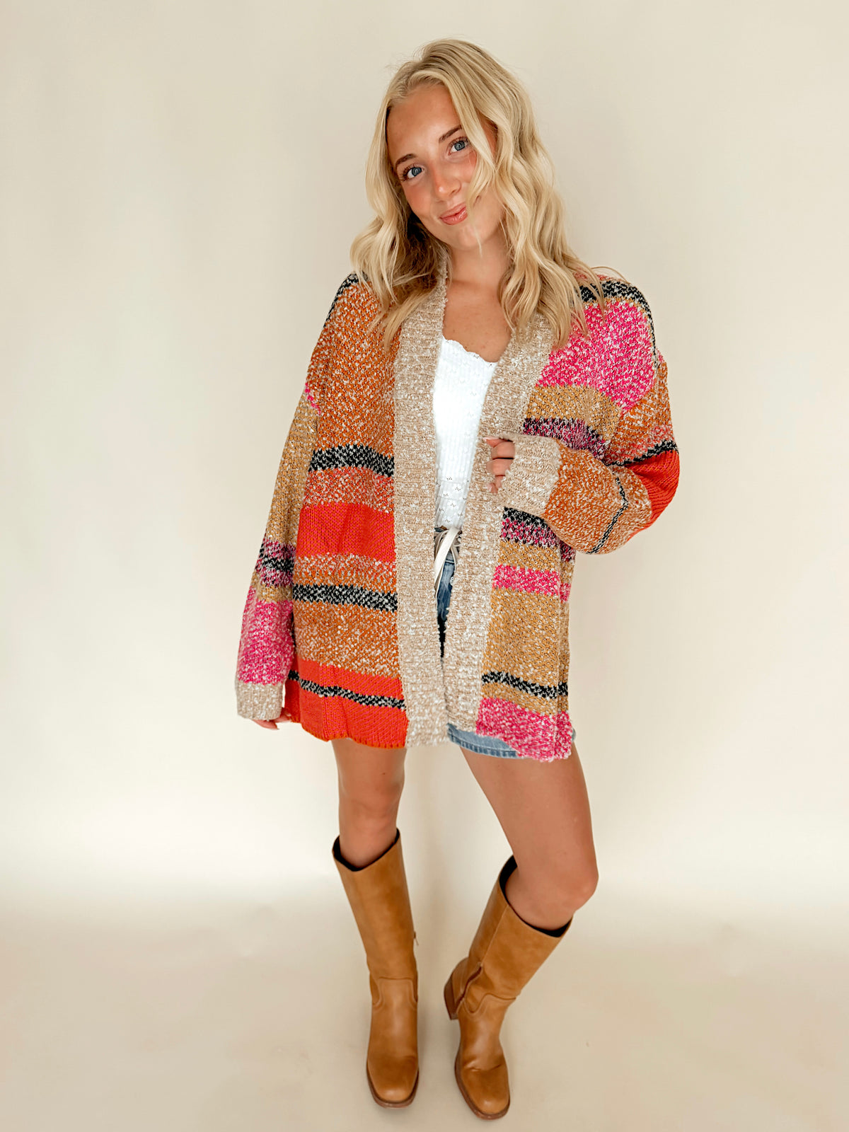 Multi Color Oversized Colorblock Cardigan
