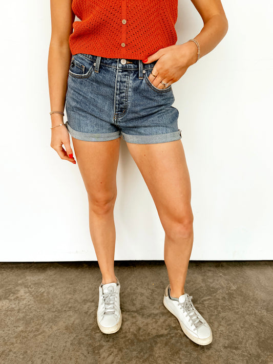 High Rise Medium Wash Denim Shorts
