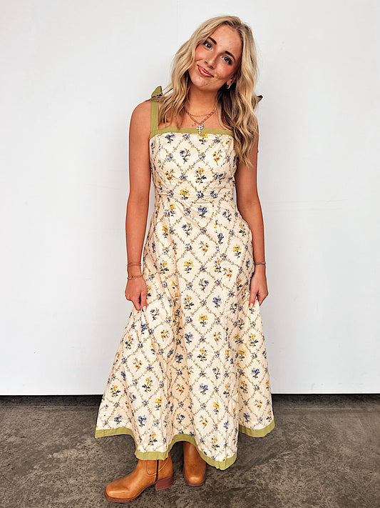 Wildflower Contrast Floral Shoulder Tie Dress