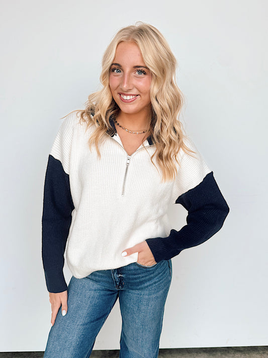 Navy Cream Colorblock Half Zip