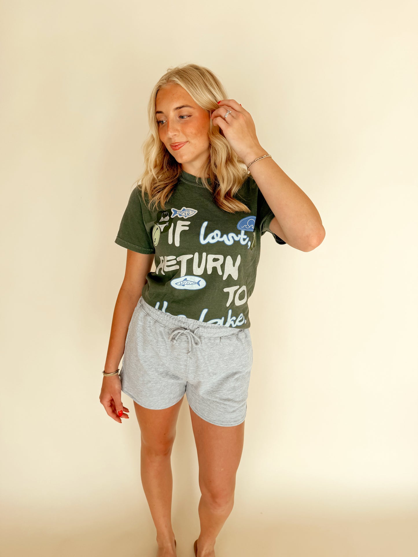 Heather Grey Washed Elastic Waist Shorts