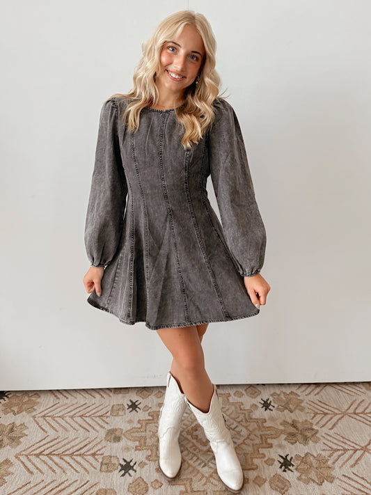 Grey Mineral Wash Denim Dress