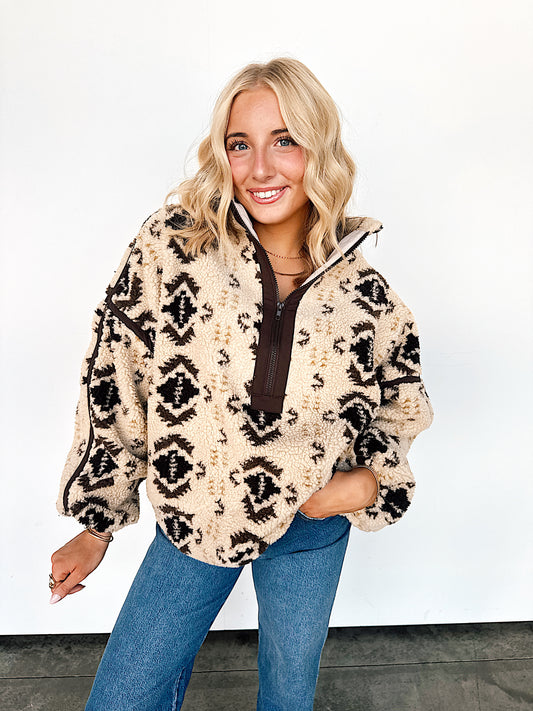 Aztec Print Sherpa Pullover