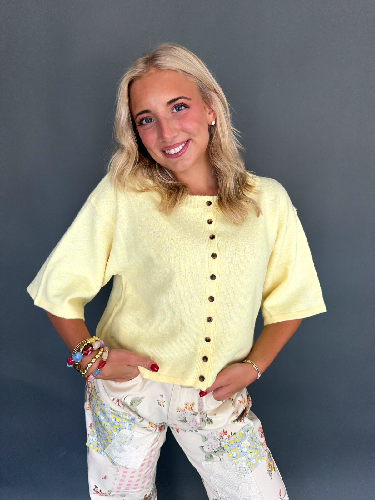 Butter Yellow Wide Sleeve Button Front Cardigan
