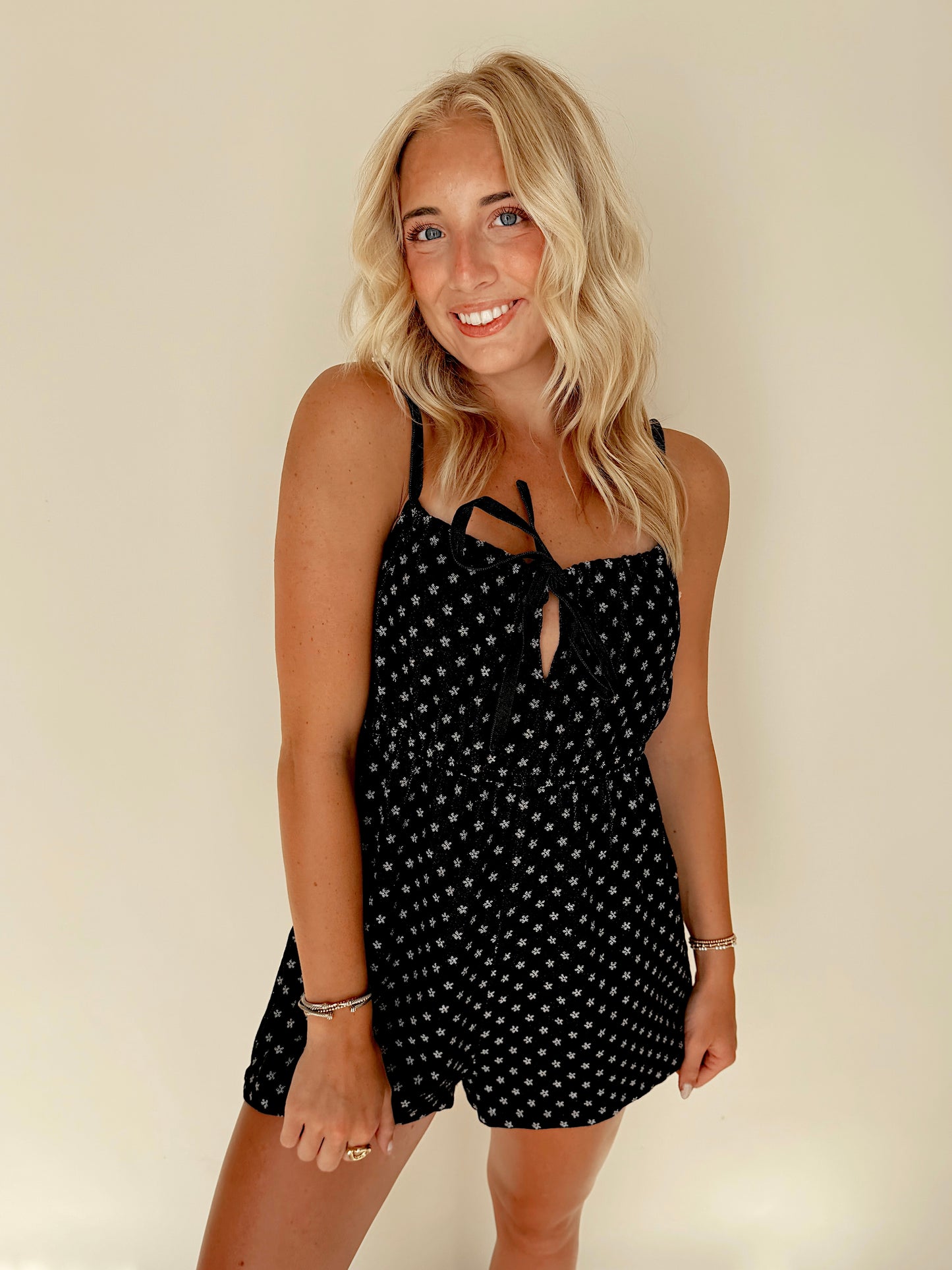 Black Dainty Floral Romper