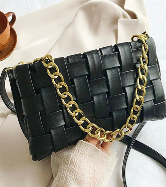 Black Woven Weaved Shoulder Bag