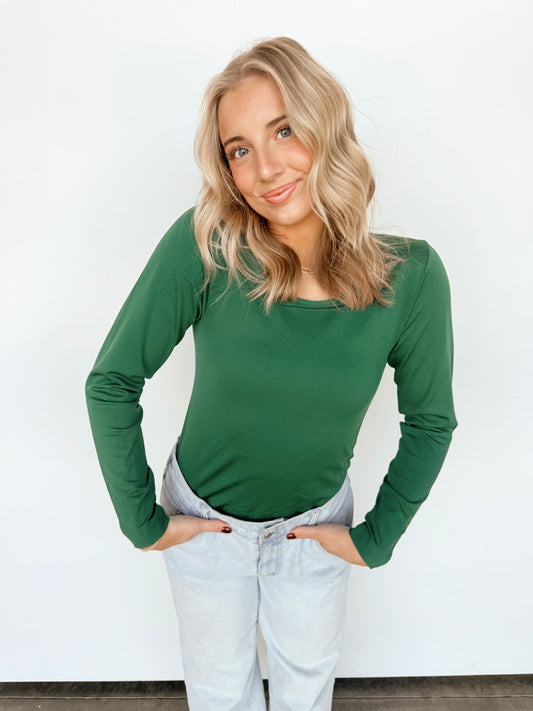 Clover Green Fleece Lined Seamless Scoop Neck Top