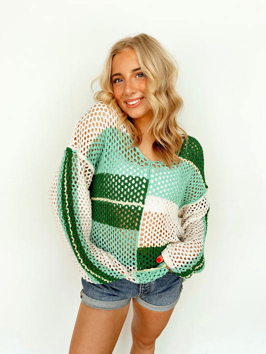 Mint & Teal Colorblock Oversized Knit Top