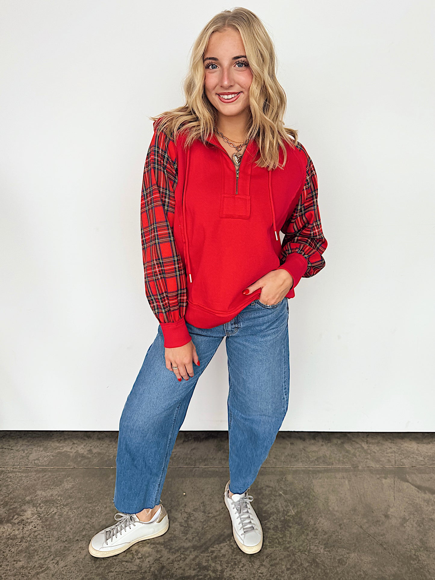 Christmas Plaid Half Zip Pullover