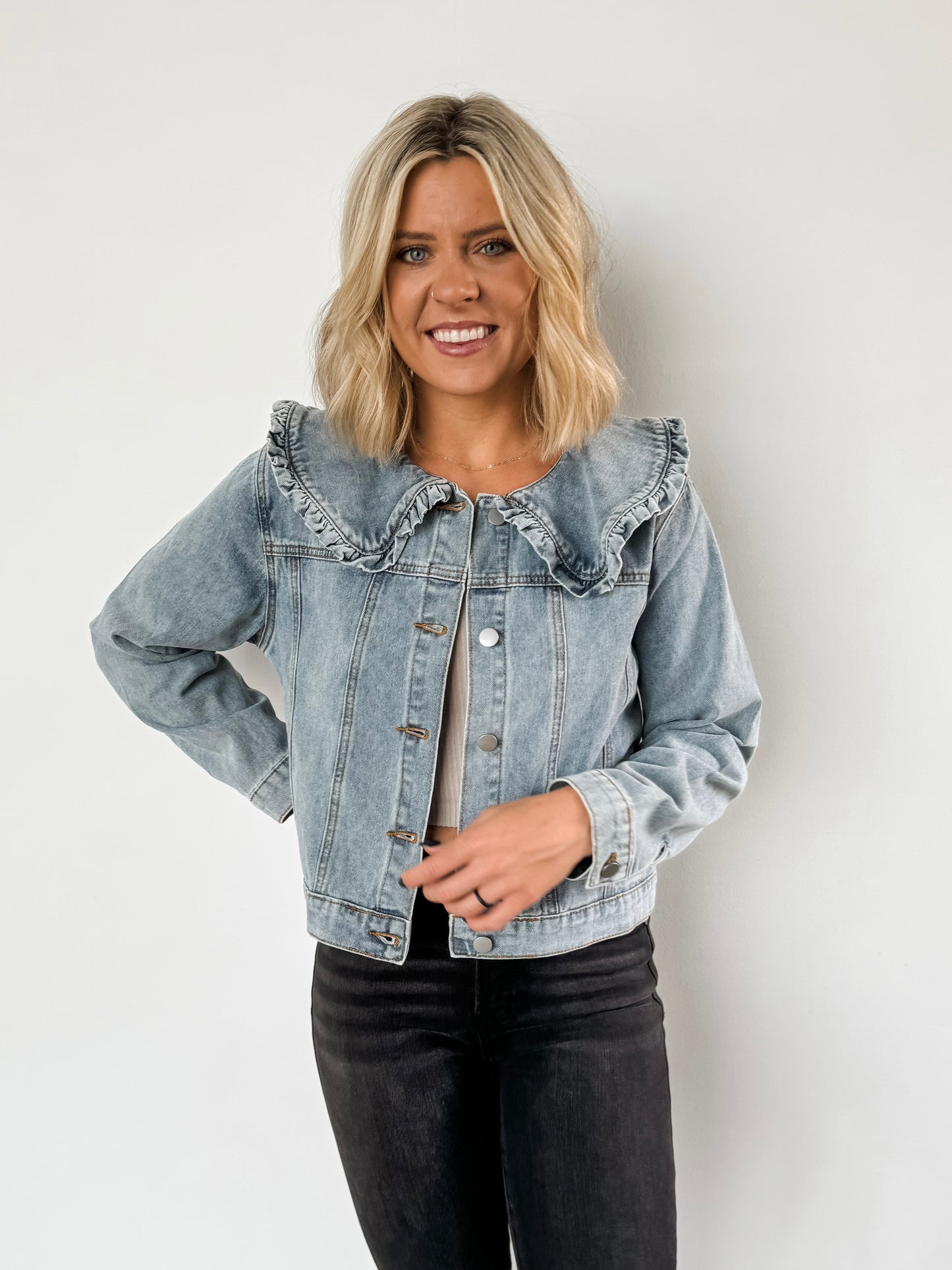 Ruffle Collar Denim Jacket