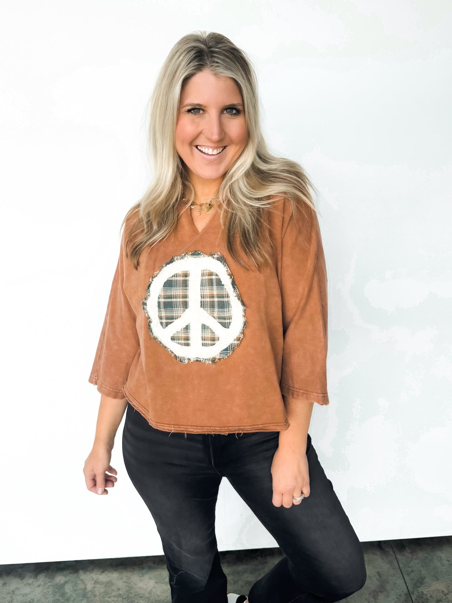 Rust ‘Peace’ Distressed Boxy Top