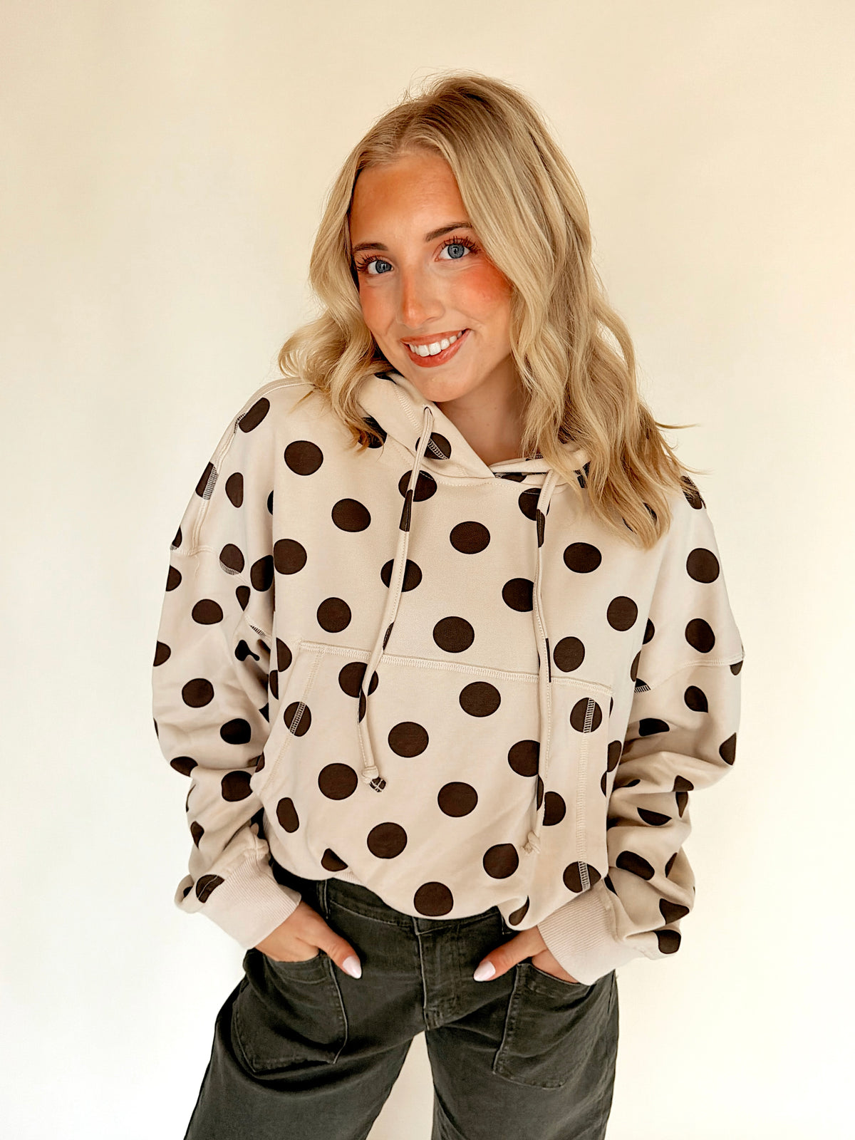 Cream & Brown Polka Dot Hooded Top