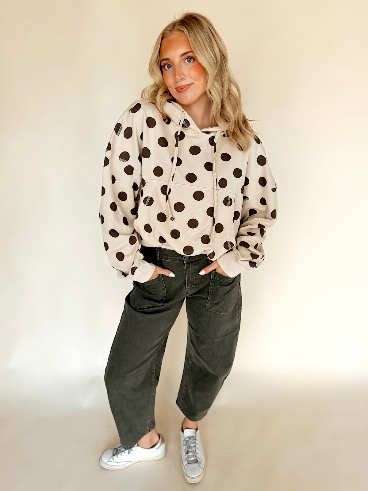 Cream & Brown Polka Dot Hooded Top