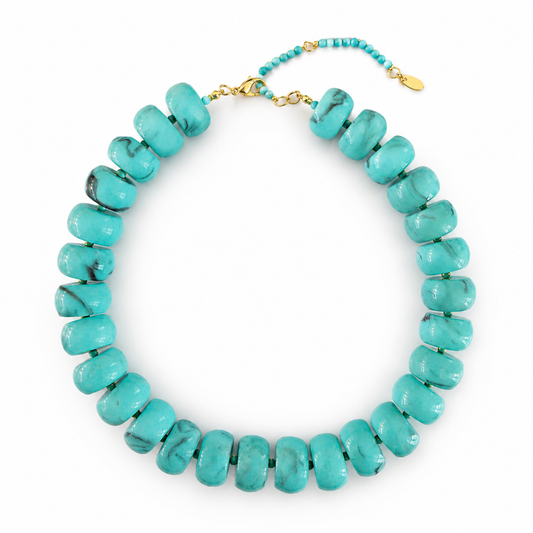 Turquoise Chunky Resin & Natural Stone Bead Necklace