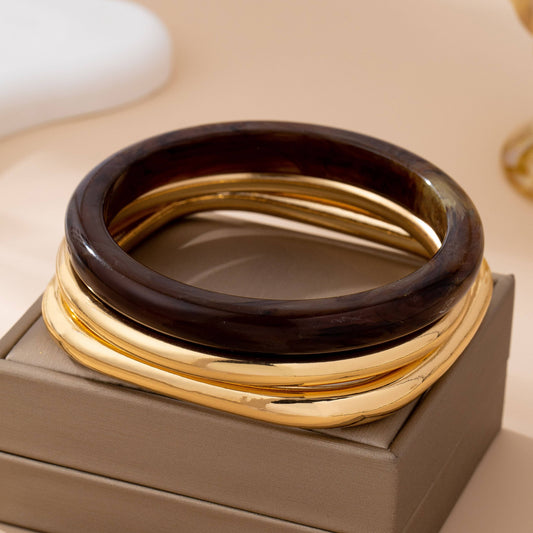Tortoise & Gold Bangle Trio Bangle Set